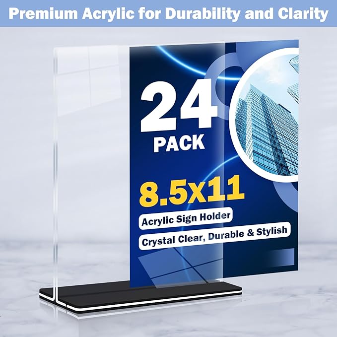Acrylic Sign Holder 8.5 x 11, 24 Pack Clear Double-Sided Acrylic Display Stand - Image 5