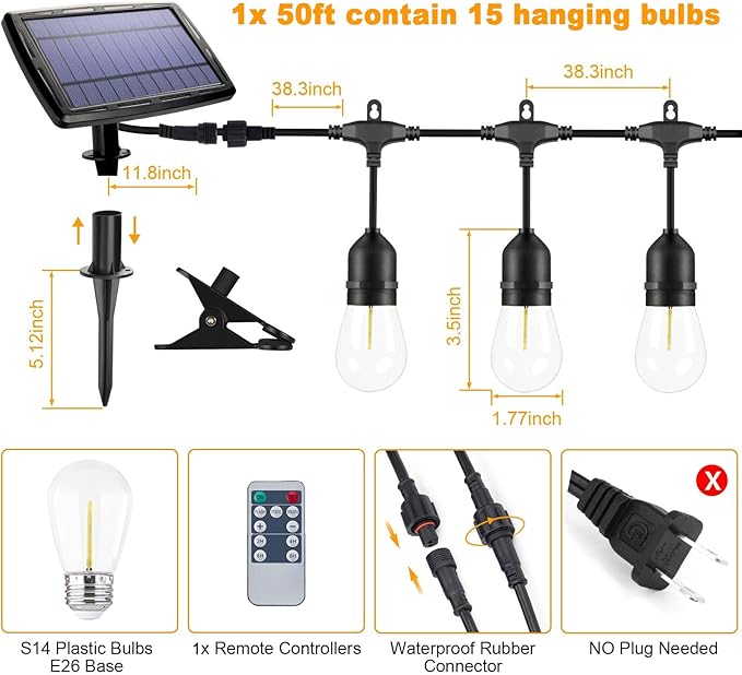 50FT Solar String Lights Outdoor - Image 2