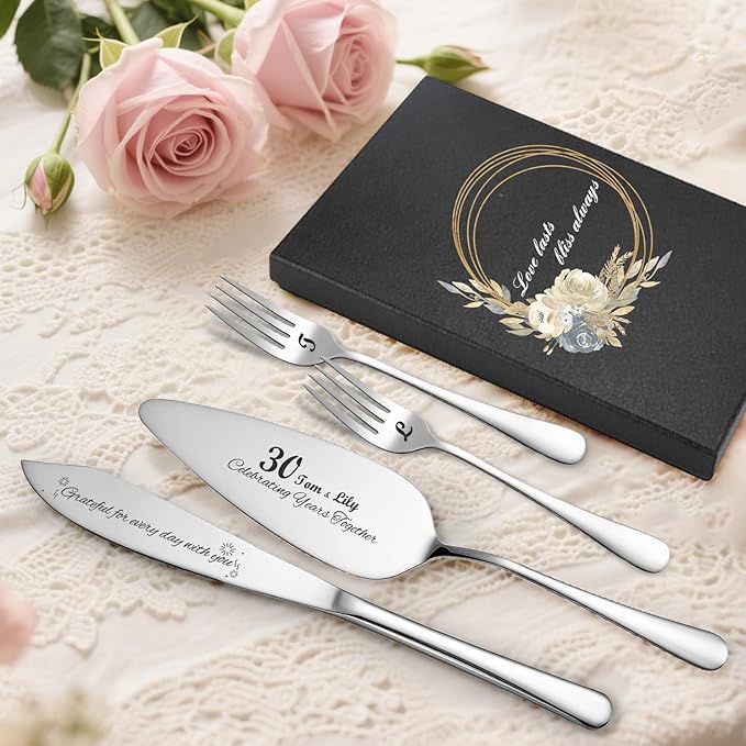 Personalized 4 Piece Wedding Cake Cutting Set, Custom Names Cake Knife and - Image 3