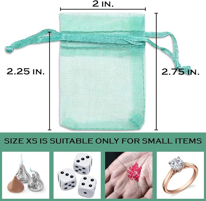 TheDisplayGuys 100-Pack XS XS 2x2 3/4" Teal Sheer Organza Gift Bags - Image 2