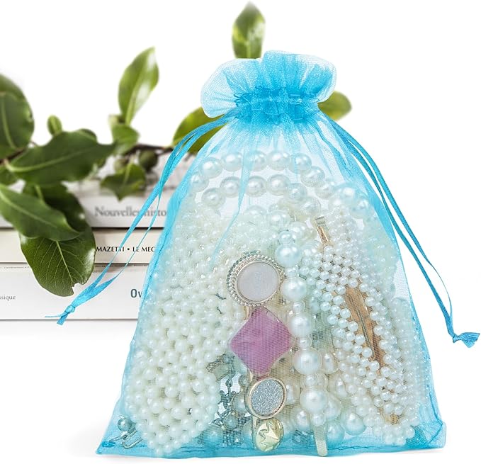 ANZNKU 100 Pack Organza Bags 4x6 Inch, Small Mesh Bag Drawstring Organza Gift by ANZNKU