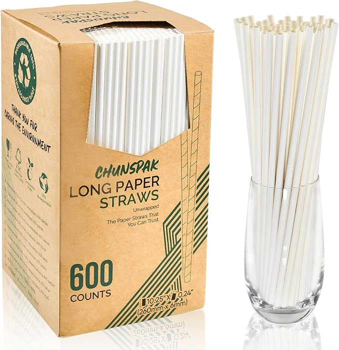 10.25" x 0.24‘ Long Disposable Paper Drinking Straws Bulk by chunspak
