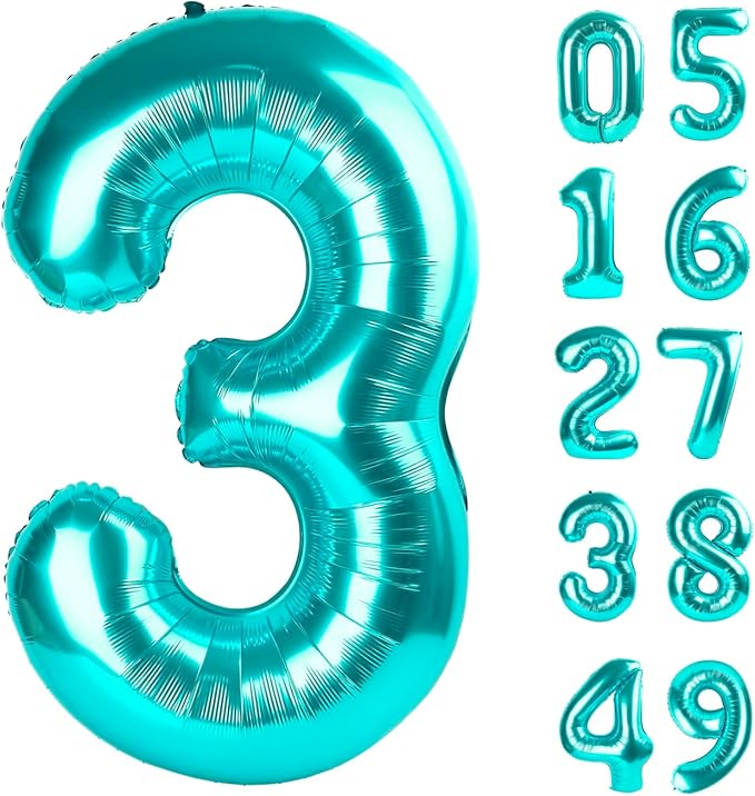 40 Inch Teal Blue 3 Large Number Balloon, 3 13 23 30 33 36 Teal Blue Birthday by Upgesy