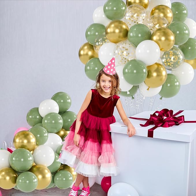 100pcs Sage Green & Gold Balloons Kit - Image 5