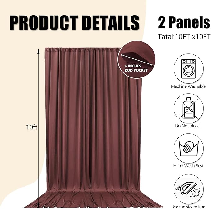 10ft x 10ft Red Brown Backdrop Curtains - Image 2