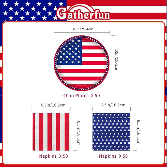 Gatherfun American Flag Patriotic Party Supplies Disposable Napkins and Paper - Image 2