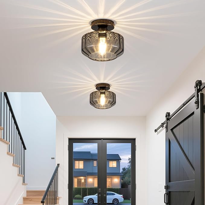 Smoked Glass Flush Mount Ceiling Light - Image 7