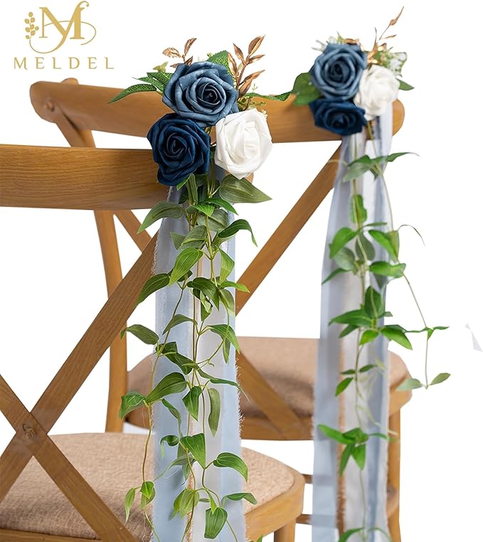 Meldel 10Pcs Elegnat Wedding Chair Back Decorations Aisle Artificial Blue White - Image 6