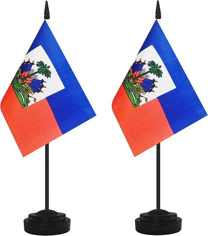 2 Pack Haiti Desk Flag Set, Haitian Desktop Small Miniature Table Office Flag by Unknown