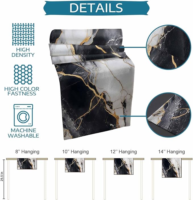 Black White Marble Cotton Linen Table Runner - Image 7