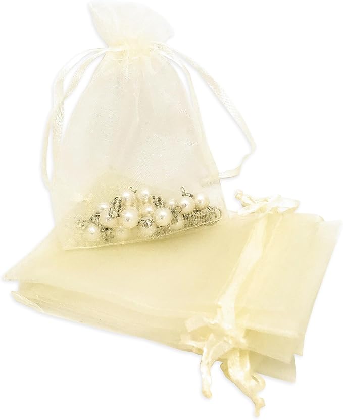TheDisplayGuys 100-Pack 3x4 Cream Sheer Organza Gift Bags - Image 2