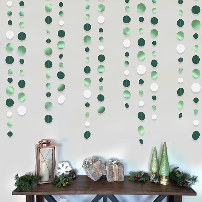46 Ft Sage Green Party Decorations Metallic Sage Green White Polka Dots - Image 7