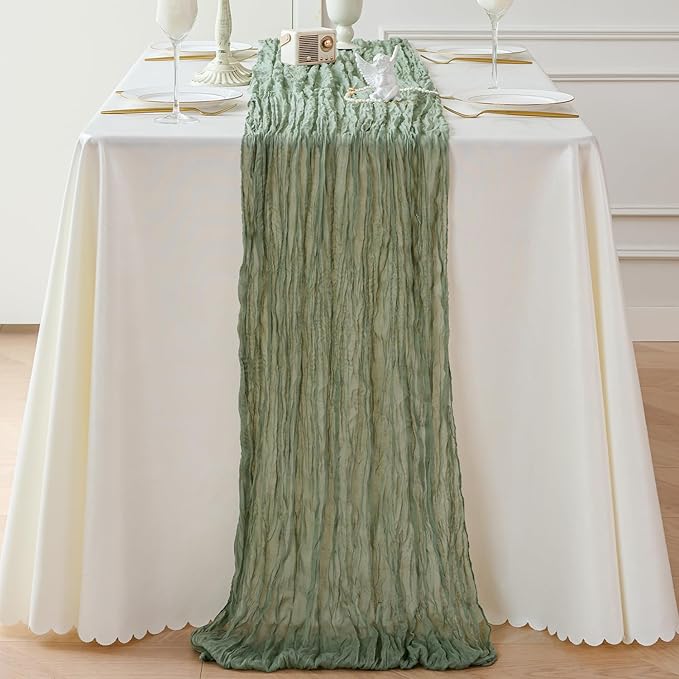 Sioloc 1 Pack Sage Green Cheesecloth Table Runner Fall Autumn Decor - Image 4