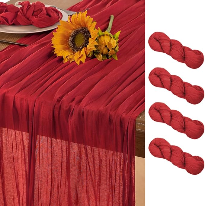 Red Cheesecloth Table Runner 4 Pack Fall Table Runners Boho Gauze 120 Inches by DeZerlor