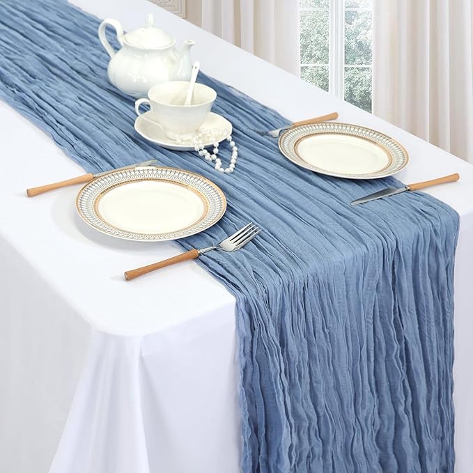 12 Pack Dusty Blue Table Runner 10ft Boho Gauze Fabric Cheesecloth Table Runner - Image 3