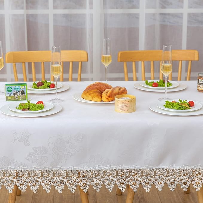 White lace Premium Rectangle Farmhouse Tablecloth Waterproof OilProof - Image 2