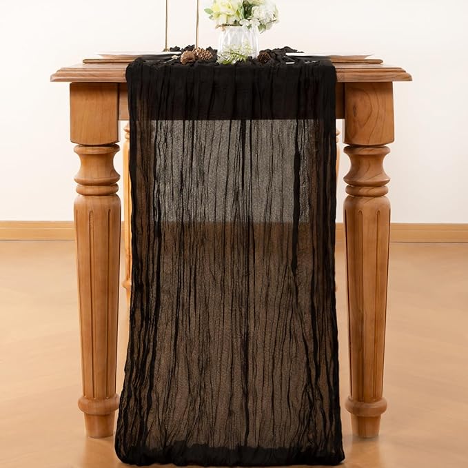 Black Table Runner Cheesecloth Table Runner 10FT Farmhouse Table Runners 120 - Image 3