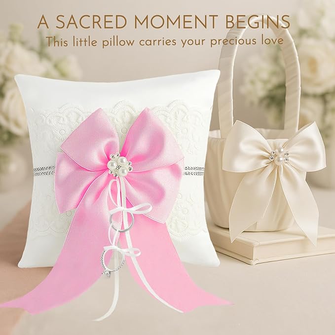 Wedding Ring Bearer Pillow: 8.2 x 8.2 Inch Satin Lace Cushion - Image 8