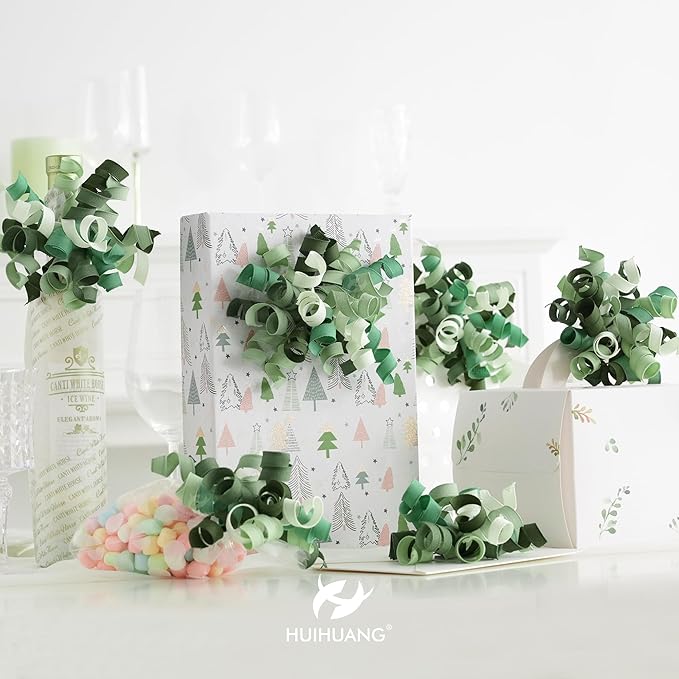 HUIHUANG Green Curly Gift Bows Self Adhesive Sage Green Burst Gift Bow - Image 5