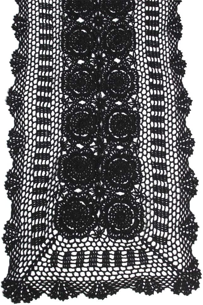 KEPSWET Cotton Handmade Crochet Lace Table Runner Black Rectangle Coffee Table by KEPSWET