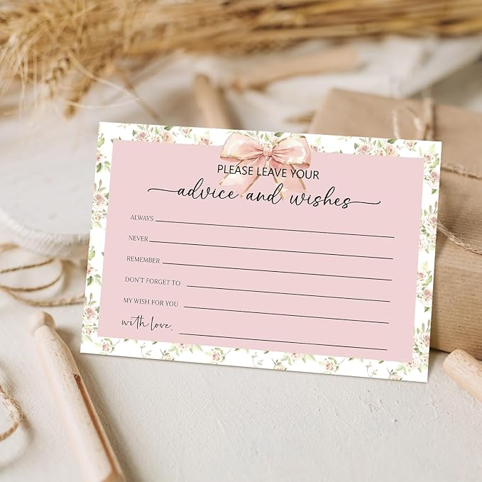 Pink Bow Advice and Wishes Card, Flower Advice Cards - Image 4