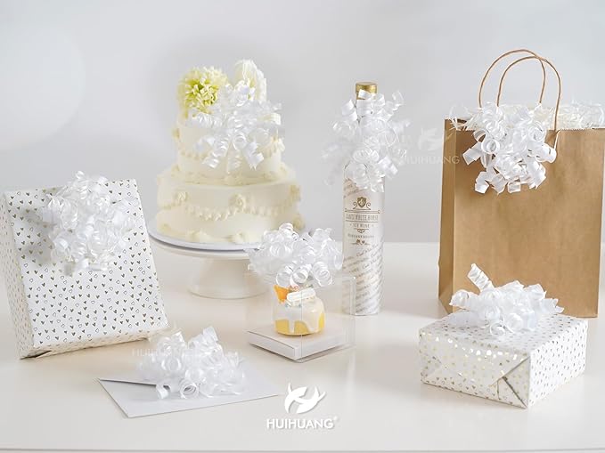HUIHUANG White Bows for Gift Wrapping Christmas Gift Bows 5 inch x 8 Counts - Image 4