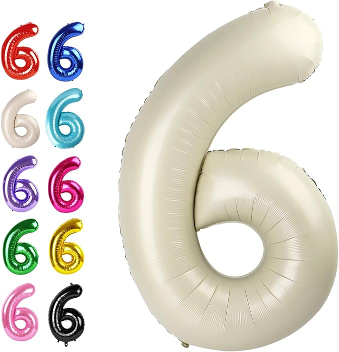 40 Inch Cream White Mylar Foil Number 6 Birthday Balloon, Digital Balloons by Upgesy