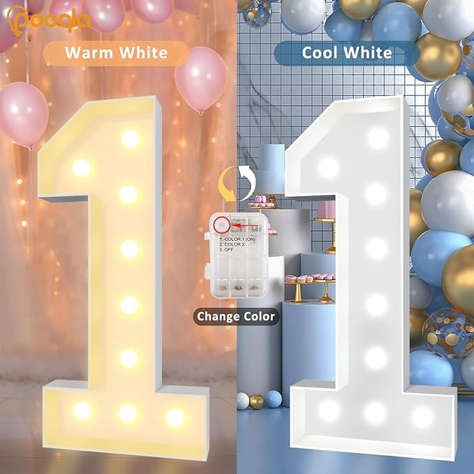 Pooqla 4 FT Light Up Marquee Numbers, Giant Mosaic Number Cool White and Warm - Image 2