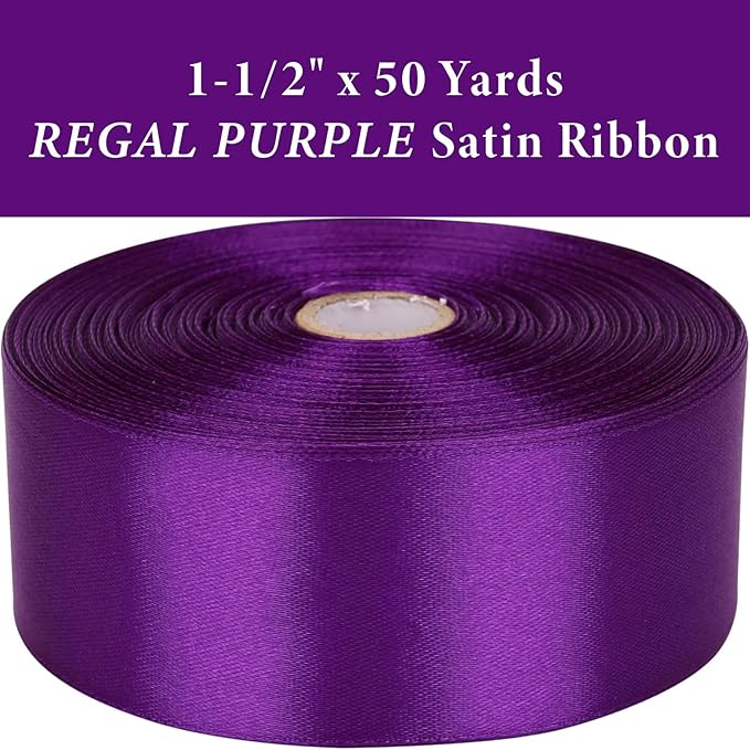 1-1/2" x 50 Yards Regal Purple Satin Ribbon Single Faced Fabric Ribbons - Image 3
