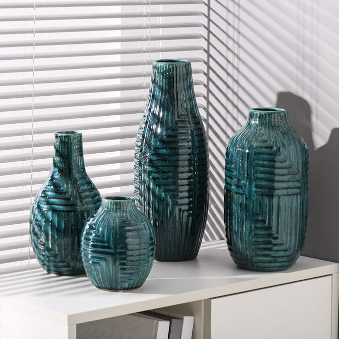 hjn Ceramic Vase- Teal Vase for Home Decor，Flower Vase for Centerpieces - Image 5