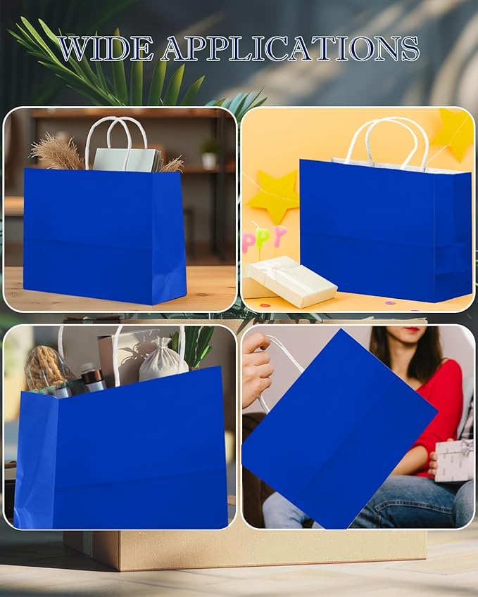 qiqee 50-Packs Diamond Blue Paper Gift Bags - Image 6