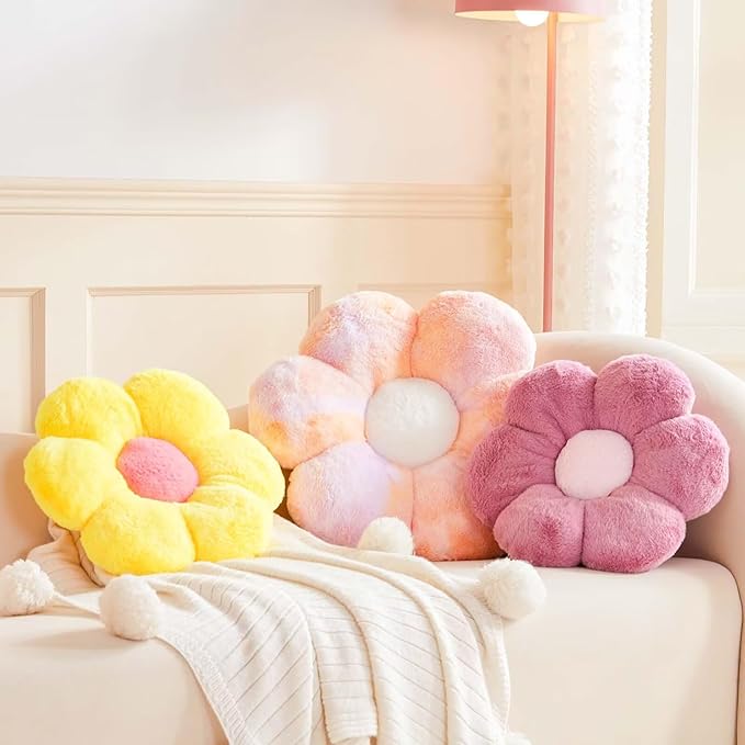 Yellow Flower Pillow, 17.7" Flower Shaped Plush Decorative Throw Pillow - Image 3