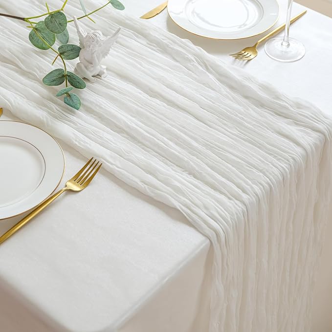 Sioloc Ivory White Cream Cheesecloth Table Runner Fall Autumn Decor - Image 5