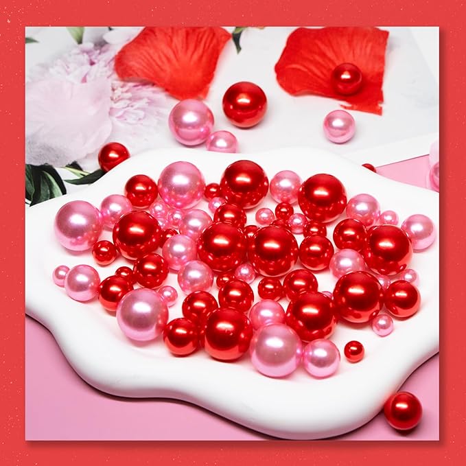 300Pcs Vase Filler Red Pink No Hole Faux Pearl Beads - Image 3
