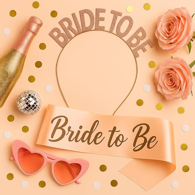 KatchOn, Rose Gold Bride to be Sash and Headband - Image 5