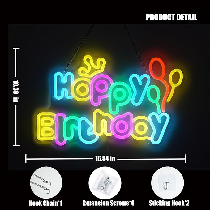 Happy Birthday neon signs，USB Powered Dimmable LED Colorful Lights - Image 3