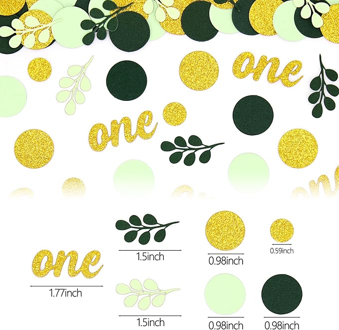 300PC Gold Glitter and Sage Green First Birthday Decorations - Image 7