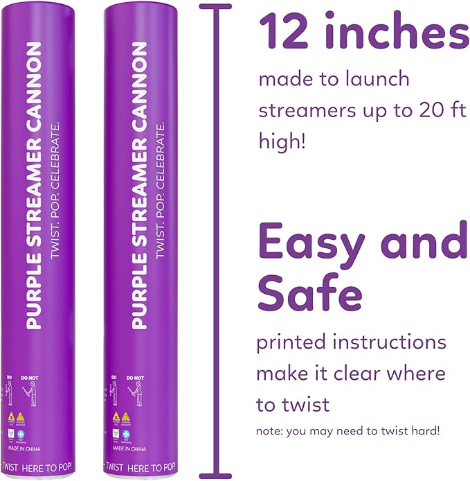 2 Pack Streamer Cannon Confetti Poppers | Biodegradable Purple Confetti | TUR - Image 5