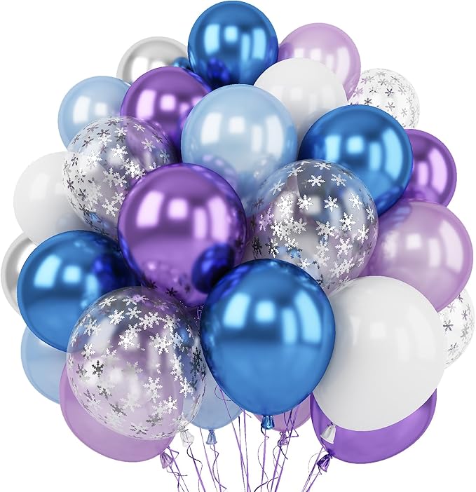Winter Snowflake Balloons, 60 Packs 12 Inch Metallic Purple Blue White Silver by Togvu