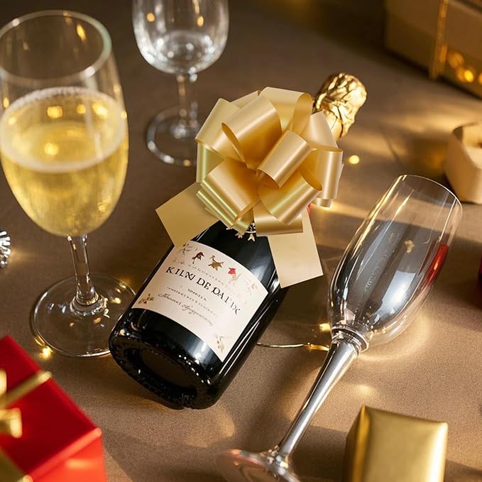 6 Pcs 6 Inch Golden Pull Bows, Gift Wrapping Baskets Wedding Christmas Party - Image 3