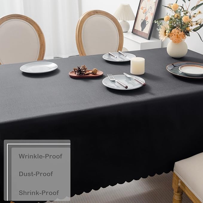Rectangle Black Tablecloth 60 x 84 Inch Polyester Fabric Washable Table Cloth - Image 5