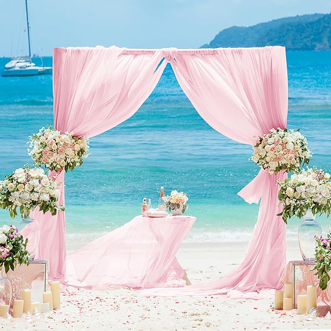 VOK Pink Wedding Arch Draping Fabric Chiffon Fabric, 29in x 18Ft 2 Panels Sheer - Image 5