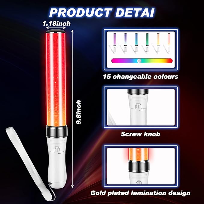 Lewtemi 2 Pcs 15 Color K-pop Concert Lightstick Reusable 2 Modes Multicolor - Image 2