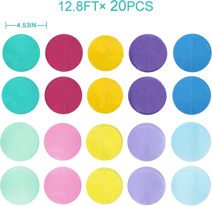 256Ft Pastel Party Decorations Big Circle Dot Backdrop Streamer Pastel Tissue - Image 2
