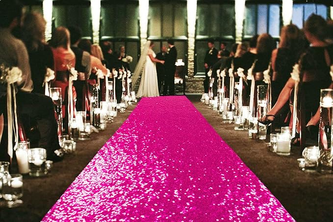 ShinyBeauty 4FTx15FT-Sequin Aisle Runner-Fuchsia Sparkly Carpet Runner by ShinyBeauty