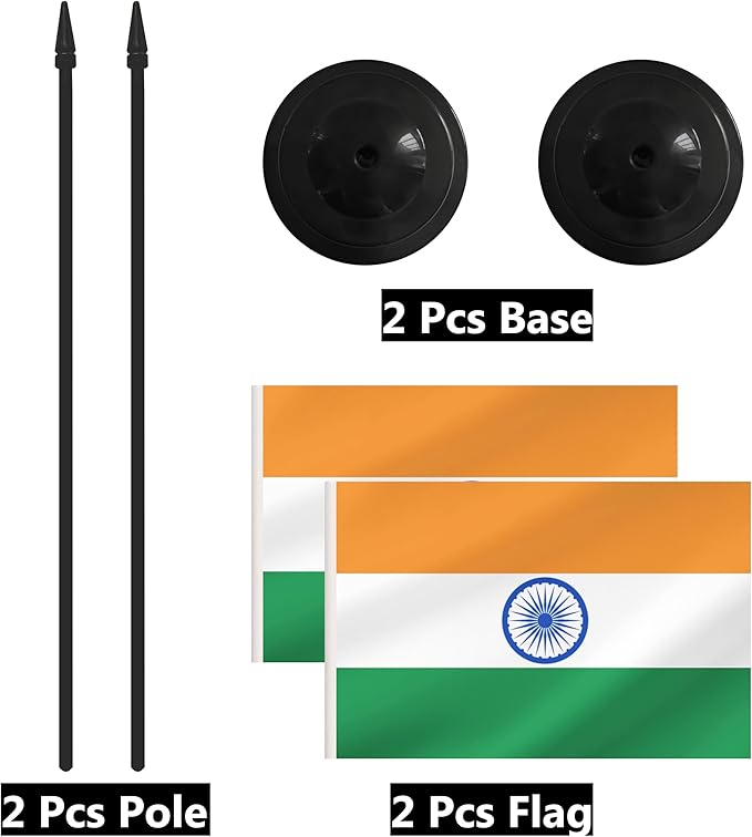2 Pack India Desk Flag Set, Indian Desktop Small Miniature Table Office Flag - Image 6