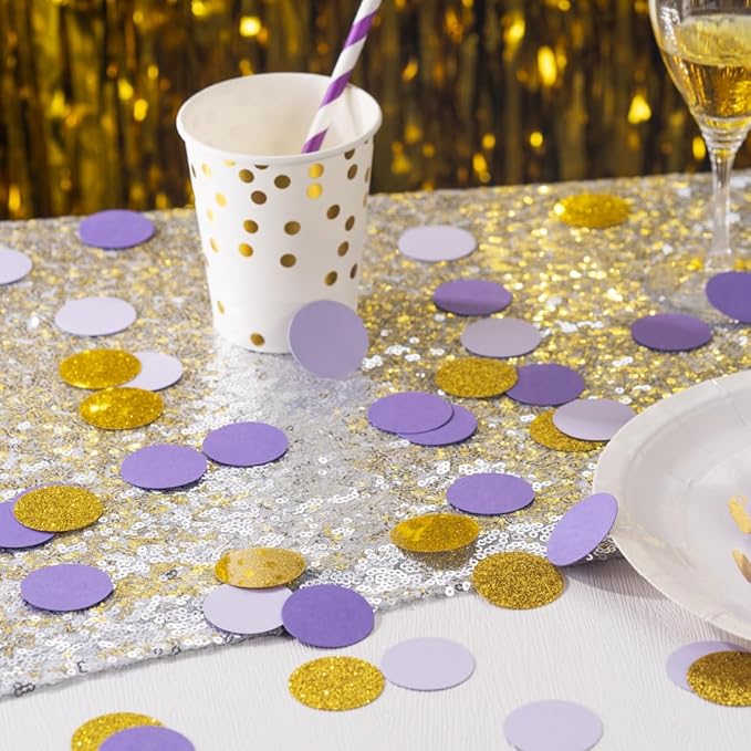 Gold and Purple Lavender Confetti Table Decoration - Image 2