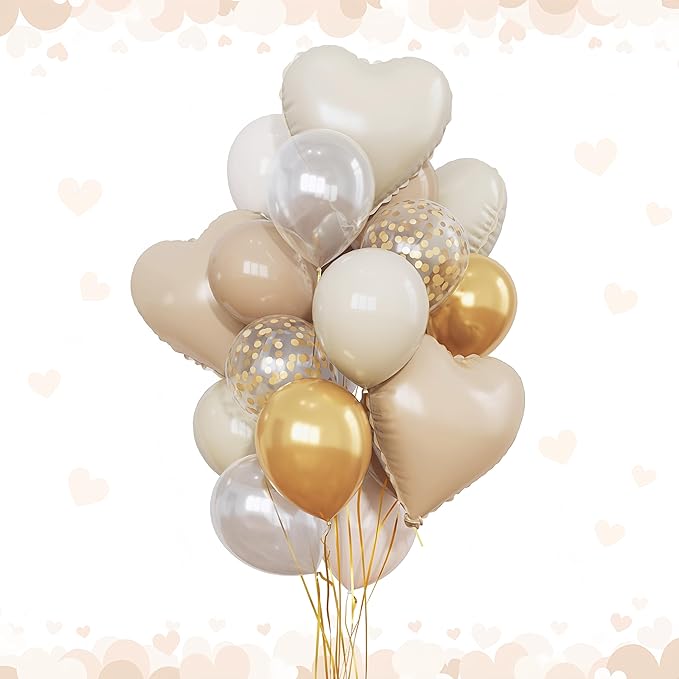 Sand White and Gold Balloons Beige Heart Balloon as Engagement Party Decorations by Froova