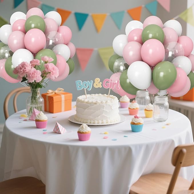 Dusty Pink Green White Balloons - Image 5