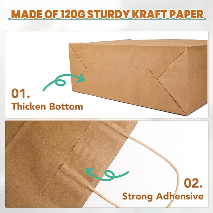 BURVAGY 16x6x12 Inch 100 Pcs Large Kraft Paper Bags - Image 3